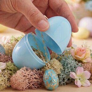 Blue and Gold Enamel Egg Easter Necklace